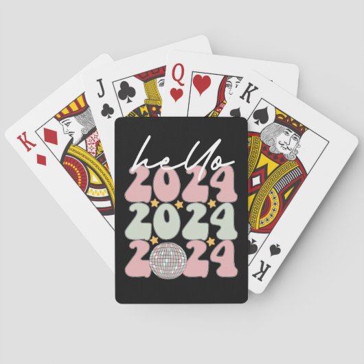Hallo 2024 Groovy Gelukkig Nieuwjaar Kerstmis Pokerkaarten (Achterkant)
