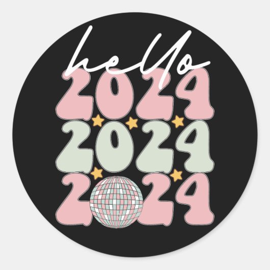 Hallo 2024 Groovy Gelukkig Nieuwjaar Kerstmis Ronde Sticker (Voorkant)