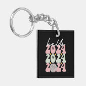 Hallo 2024 Groovy Gelukkig Nieuwjaar Kerstmis Sleutelhanger (Voorkant Links)