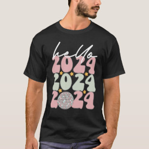 Hallo 2024 Groovy Gelukkig Nieuwjaar Kerstmis T-shirt