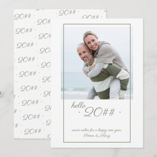 Hallo 2024 Minimalistische Offset ingelijste foto  Feestdagenkaart (Voorkant / Achterkant)