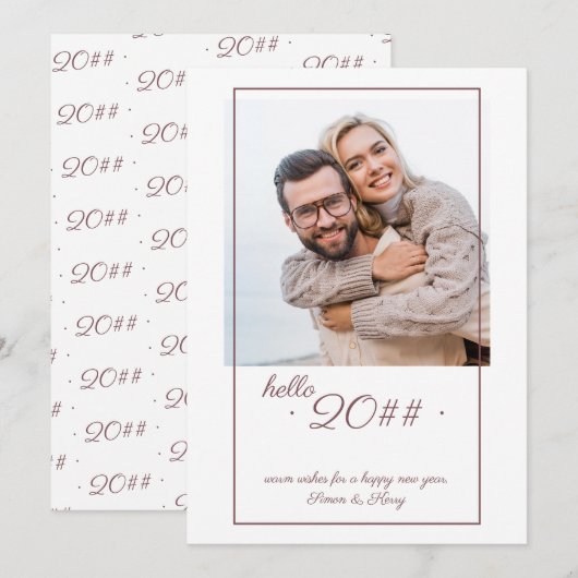 Hallo 2024 Minimalistische Offset ingelijste foto  Feestdagenkaart (Voorkant / Achterkant)