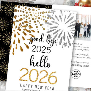 Hallo 2025 Business Gold Glitter Feestelijk Vuurwe Feestdagen Kaart