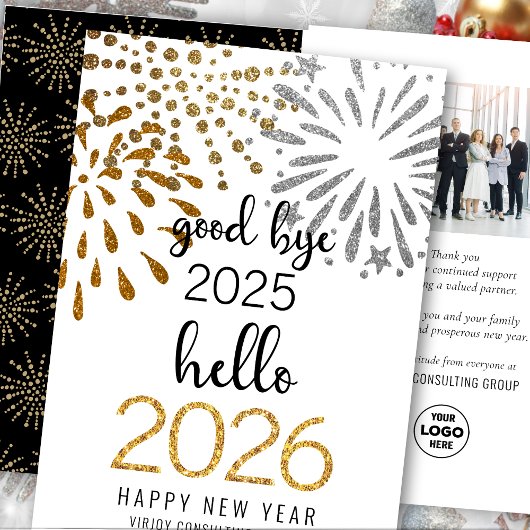 Hallo 2025 Business Gold Glitter Feestelijk Vuurwe Feestdagen Kaart
