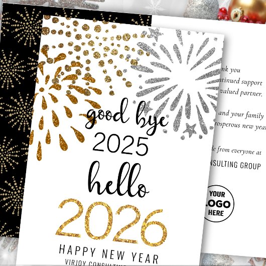 Hallo 2025 Business Gold Glitter Feestelijk Vuurwe Feestdagen Kaart