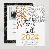 Hallo 2025 Business Gold Glitter Feestelijk Vuurwe Feestdagenkaart (Voorkant / Achterkant)