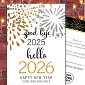 Hallo 2025 Business Gold Glitter Feestelijk Vuurwe Feestdagenkaart