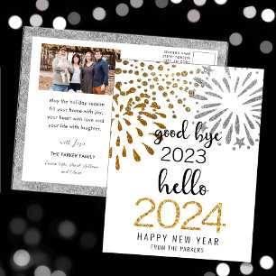 Hallo 2025 Feestelijk Vuurwerk Nieuwjaar Gouden Fo Feestdagenkaart