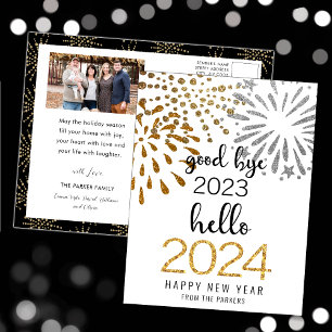 Hallo 2025 Feestelijk Vuurwerk Nieuwjaar Gouden Fo Feestdagenkaart