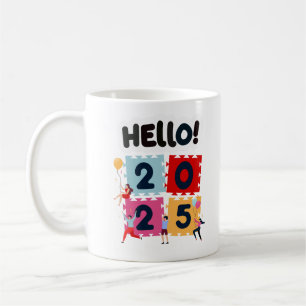 Hallo 2025 Gelukkig Nieuwjaar Nieuwjaar Koffiemok
