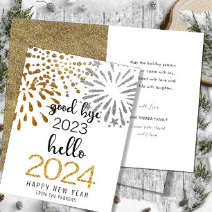 Hallo 2025 Gold Glitter Feestelijk Vuurwerk Nieuwj Feestdagen Kaart