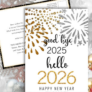 Hallo 2025 Gold Glitter Feestelijk Vuurwerk Nieuwj Feestdagenkaart