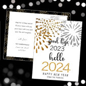 Hallo 2025 Gold Glitter Feestelijk Vuurwerk Nieuwj Feestdagenkaart