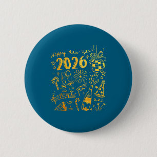 Hallo 2026 Disco Bal Coquette Strik Gelukkig Nieuw Ronde Button 5,7 Cm