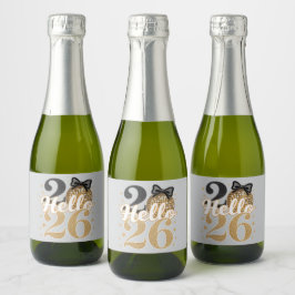 Hallo 2026 Disco Bal Feestviering Sparkling Wijnetiket
