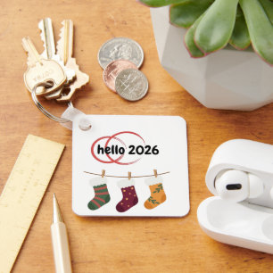 Hallo 2026 Gezellig Nieuwjaar Winter Sokken Grafis Sleutelhanger