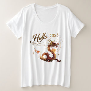 Hallo 2026 Gouden Draak Plus Size Dames T-Shirt