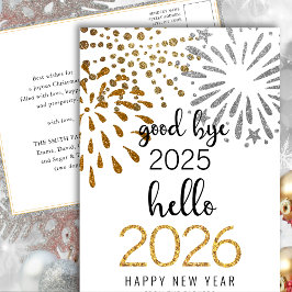 Hallo 2026 Gouden Glitter Feestelijke Vuurwerk Nie Feestdagenkaart