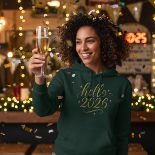 Hallo 2026 Gouden Glitter Nieuwjaars Hoodie