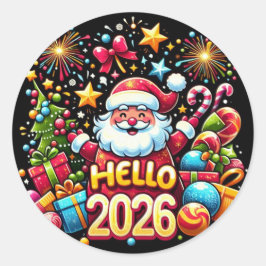 Hallo 2026 kerstman kerst nieuwjaar ronde sticker
