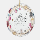 Hallo 2026 Metallic Ballonnen Cirkel Keramisch Ornament (Links)