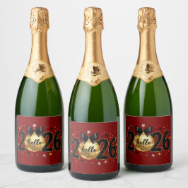 Hallo 2026 Rode Glitter Glans Ontwerp Sparkling Wijnetiket