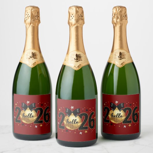 Hallo 2026 Rode Glitter Glans Ontwerp Sparkling Wijnetiket (Flessen)