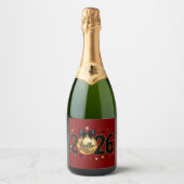 Hallo 2026 Rode Glitter Glans Ontwerp Sparkling Wijnetiket (Voorkant)