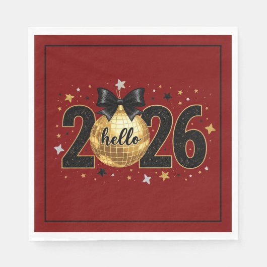 Hallo 2026 Rode Glitter Sparkle Ontwerp Servet (Voorkant)
