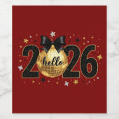 Hallo 2026 Rode Glitter Sparkle Ontwerp Wijn Etiket (Enkel label)