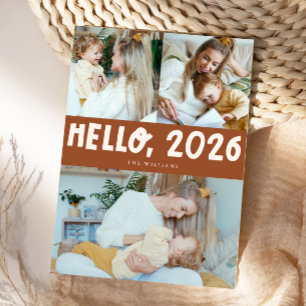 Hallo 2026 Typografie Terracotta Foto Feestdagenkaart