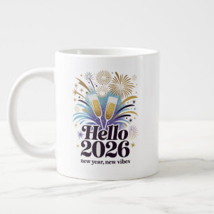Hallo 2026 Viering– Nieuwjaars Sprankelend Design Grote Koffiekop