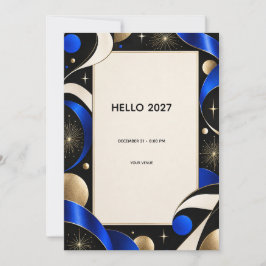 Hallo 2027 Middernacht Blauw Goud Nieuwjaarsuitnod Kaart