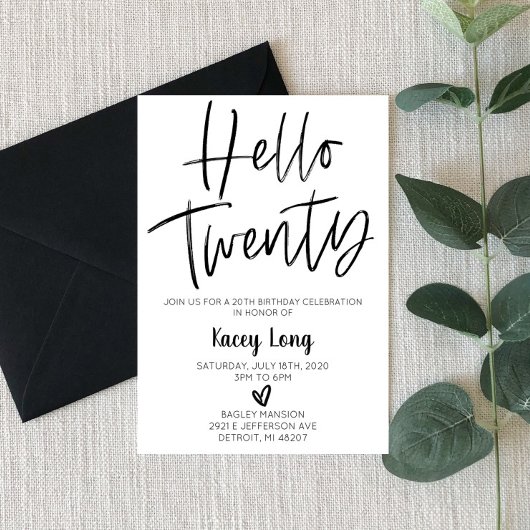 hallo 20e verjaardag Uitnodiging