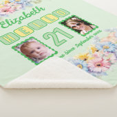 Hallo 21 2 foto naam datum bloemen groen sherpa deken (3/4)