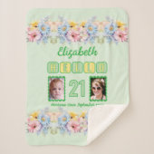 Hallo 21 2 foto naam datum bloemen groen sherpa deken (Voorkant)