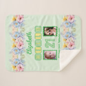 Hallo 21 2 foto naam datum bloemen groen sherpa deken (Voorkant (horizontaal))