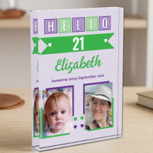 Hallo 21 (elke leeftijd) naam datum groen paars
