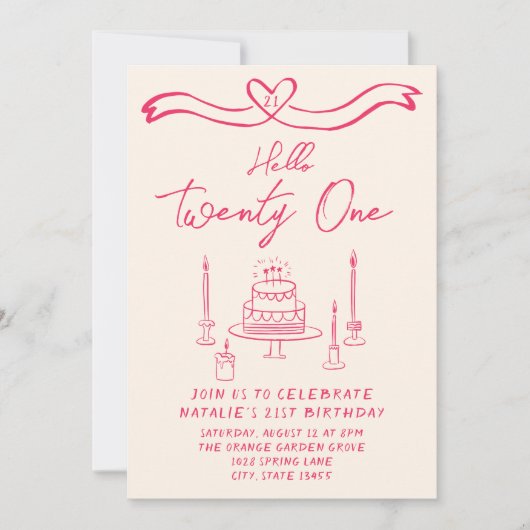 hallo 21e Hand getrokken taart Kaart (Voorkant)