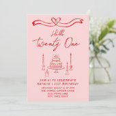 hallo 21e roze rode taart kaart (Staand voorkant)