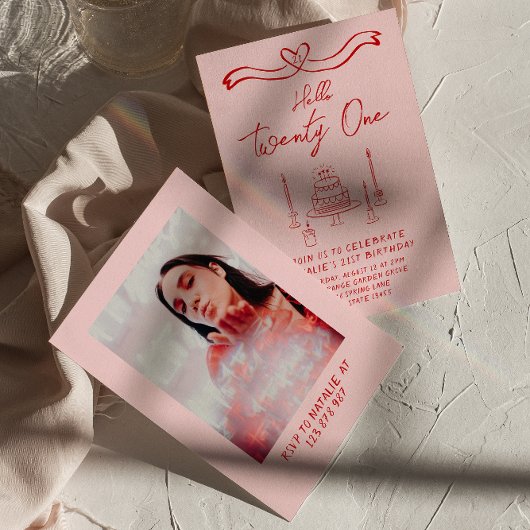 hallo 21e roze rode taart kaart