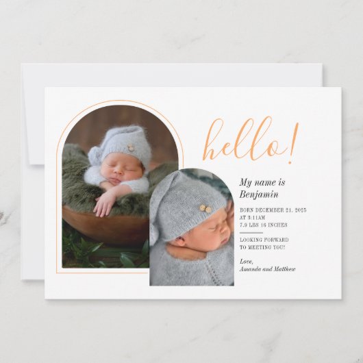 hallo 2 Baby Foto's met handschrift Aankondiging (Voorkant)