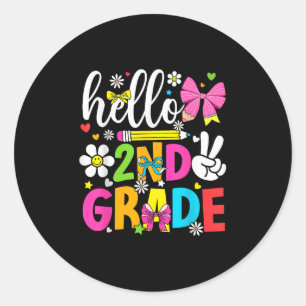 Hallo 2e klas Coquette Bow Pencil Terug naar schoo Ronde Sticker