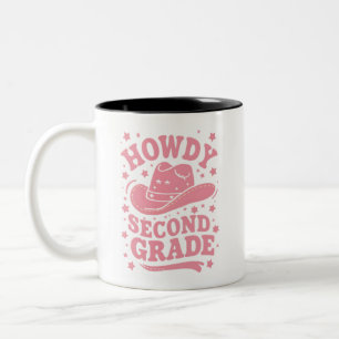 Hallo 2e klas cowboy cowgirl terug naar school tweekleurige koffiemok