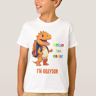 Hallo 2e klas Dinosaurus met naam terug naar schoo T-shirt