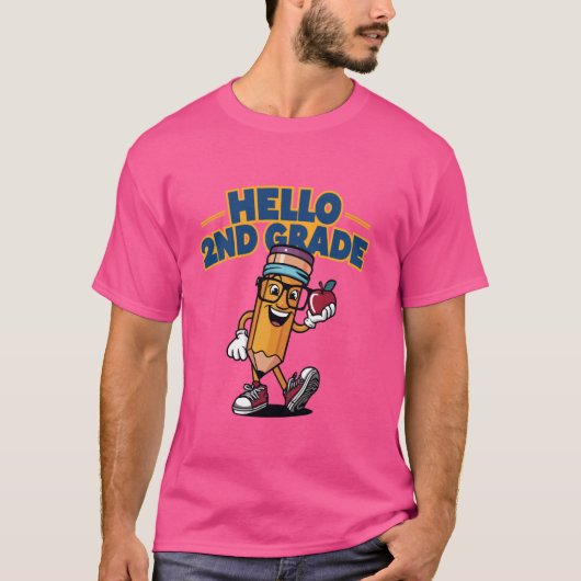 Hallo 2e klas grappig potlood terug naar school le t-shirt (Voorkant)