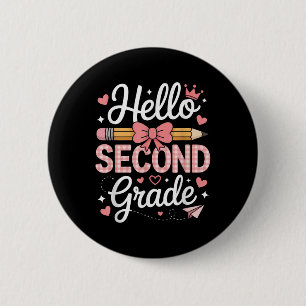 Hallo 2e klas grappig terug naar school 2e klas ronde button 5,7 cm