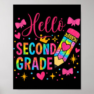 Hallo 2e klas kleurrijke potloodband Dye Terug naa Poster