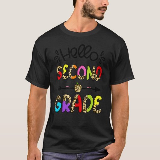 Hallo 2e klas Leopard Apple tweedegraads leraar T-shirt (Voorkant)
