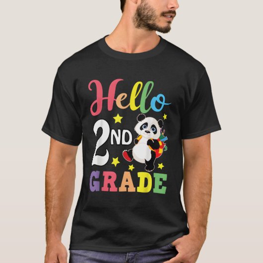 Hallo 2e klas panda terug naar school student t-shirt (Voorkant)